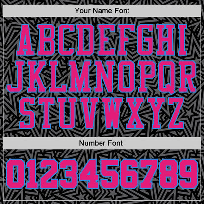 Custom Black Hot Pink-Powder Blue Geometric Starburst Color Block Round Neck Sublimation Basketball Uniform Jersey