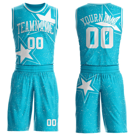 Custom Lakes Blue-White Star Starry Speckle Round Neck Sublimation Basketball Uniform Jersey