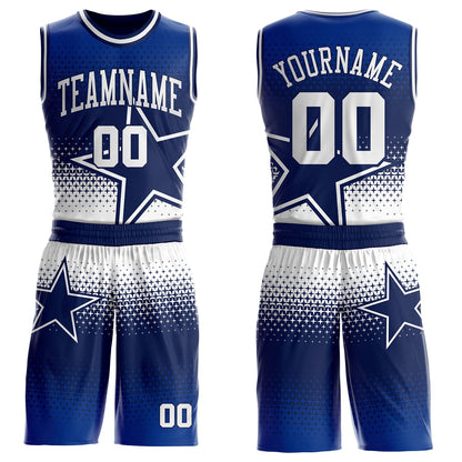 Custom Navy-White Star Dot Gradient Round Neck Sublimation Basketball Uniform Jersey