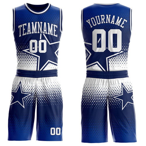 Custom Navy-White Star Dot Gradient Round Neck Sublimation Basketball Uniform Jersey