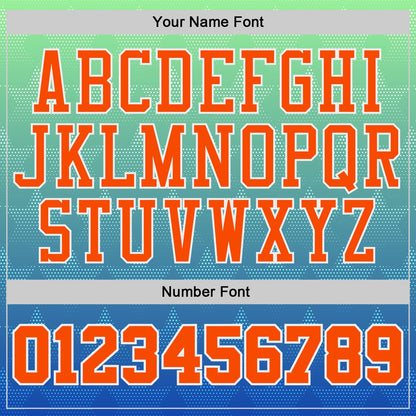 Custom Pea Green Orange Thunder Blue-White Star Dot Gradient Round Neck Sublimation Basketball Uniform Jersey