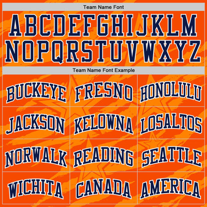 Custom Orange Navy-White Stripe Star Brush Stroke Round Neck Sublimation Basketball Uniform Jersey