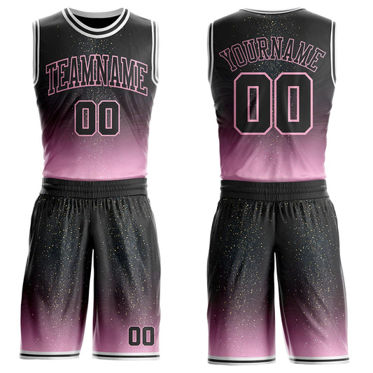 Custom Black Light Pink-White Nebula Starry Aurora Galaxy Space Round Neck Sublimation Basketball Uniform Jersey
