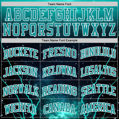 Custom Blue Teal-White Lightning Nebula Starry Aurora Galaxy Space Round Neck Sublimation Basketball Uniform Jersey