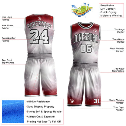 Custom Gray White Red-Black Nebula Starry Galaxy Space Round Neck Sublimation Basketball Uniform Jersey