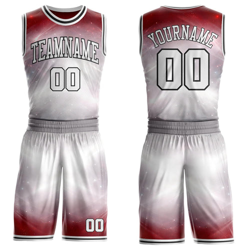 Custom Gray White Red-Black Nebula Starry Galaxy Space Round Neck Sublimation Basketball Uniform Jersey