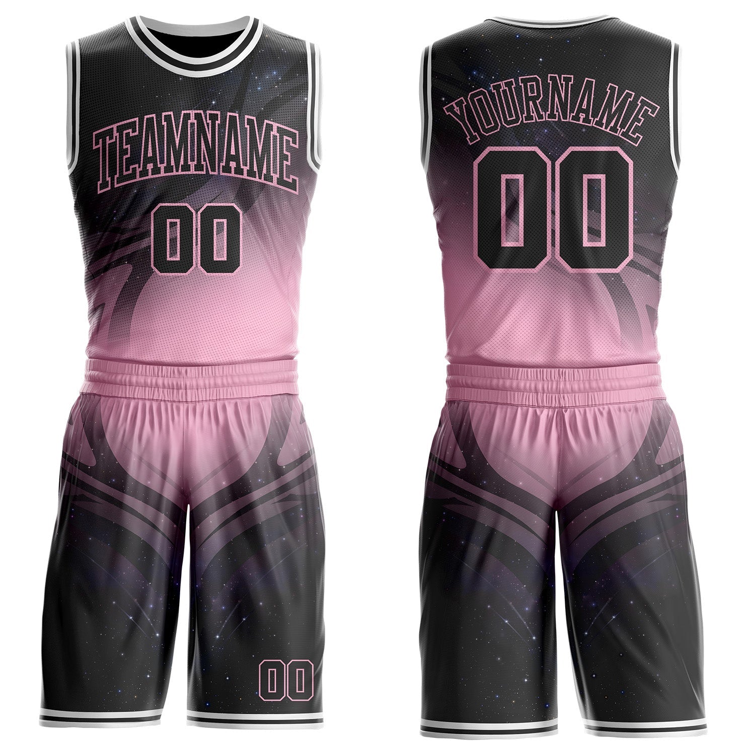 Custom Black Pink-White Nebula Starry Galaxy Space Round Neck Sublimation Basketball Uniform Jersey