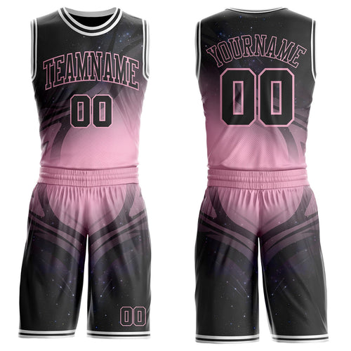 Custom Black Pink-White Nebula Starry Galaxy Space Round Neck Sublimation Basketball Uniform Jersey