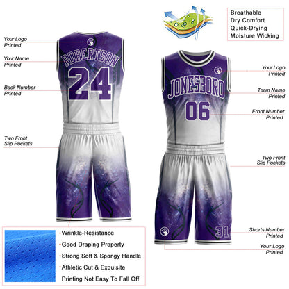 Custom Purple White-Black Nebula Starry Galaxy Space Round Neck Sublimation Basketball Uniform Jersey