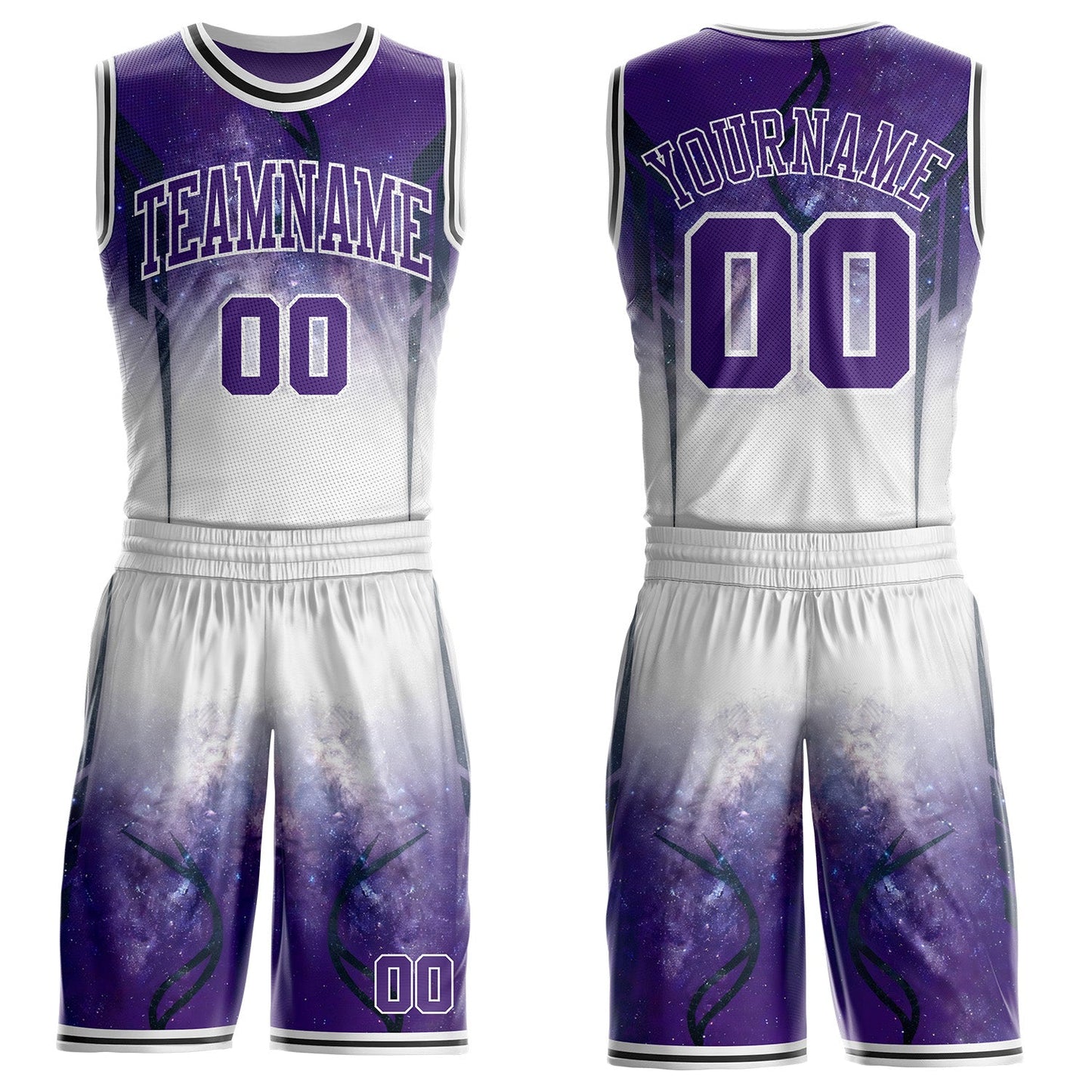 Custom Purple White-Black Nebula Starry Galaxy Space Round Neck Sublimation Basketball Uniform Jersey