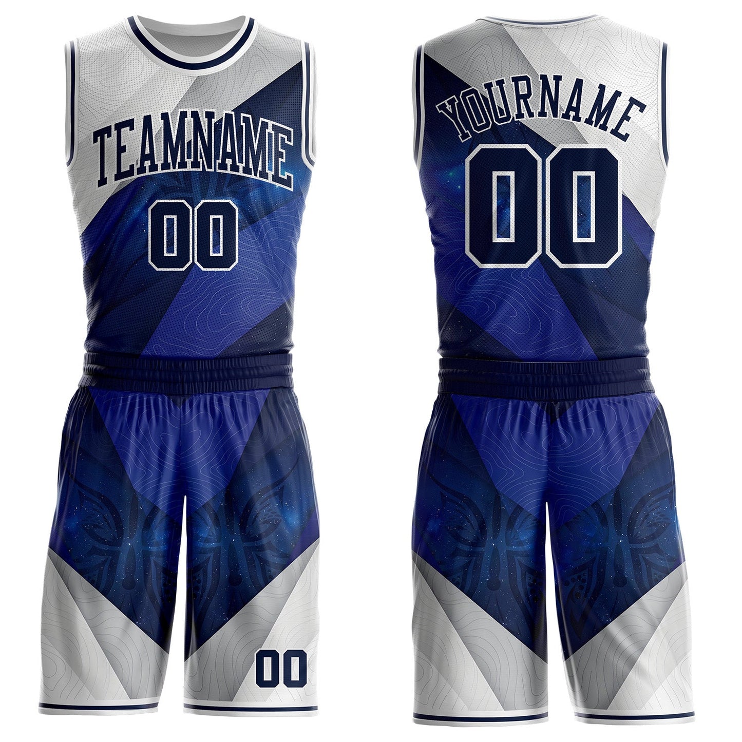 Custom Blue-White Nebula Starry Galaxy Space Round Neck Sublimation Basketball Uniform Jersey