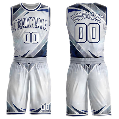 Custom White Gray-Navy Nebula Starry Galaxy Space Round Neck Sublimation Basketball Uniform Jersey