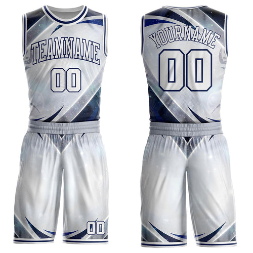 Custom White Gray-Navy Nebula Starry Galaxy Space Round Neck Sublimation Basketball Uniform Jersey