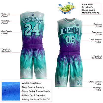 Custom Ice Blue Purple Navy-White Nebula Starry Galaxy Space Round Neck Sublimation Basketball Uniform Jersey