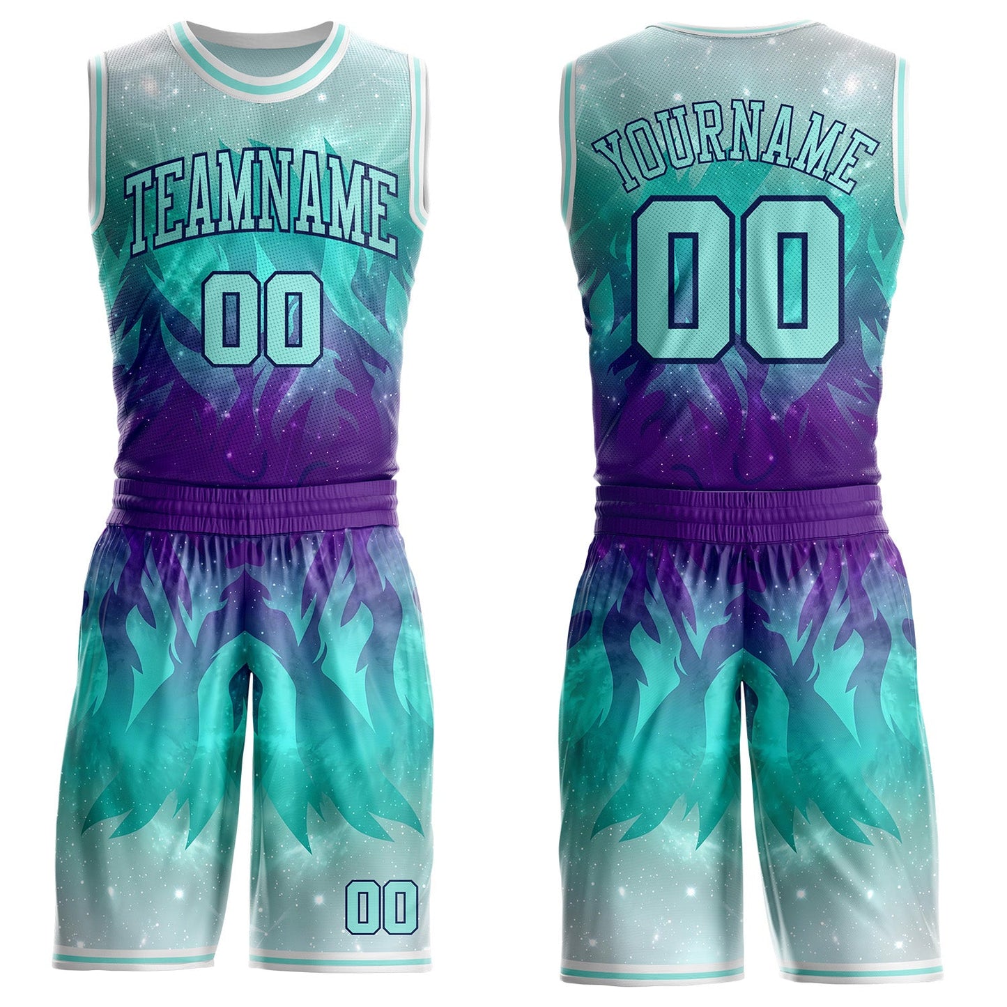 Custom Ice Blue Purple Navy-White Nebula Starry Galaxy Space Round Neck Sublimation Basketball Uniform Jersey