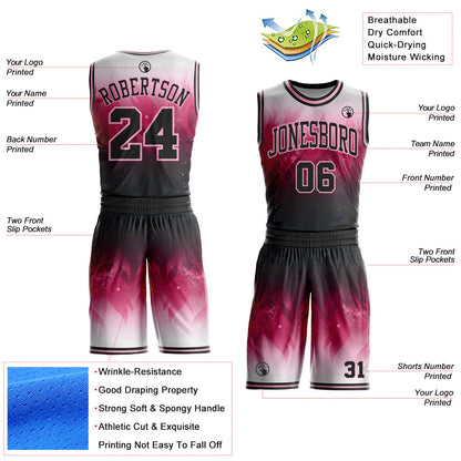 Custom Black-Light Pink Nebula Starry Galaxy Space Round Neck Sublimation Basketball Uniform Jersey