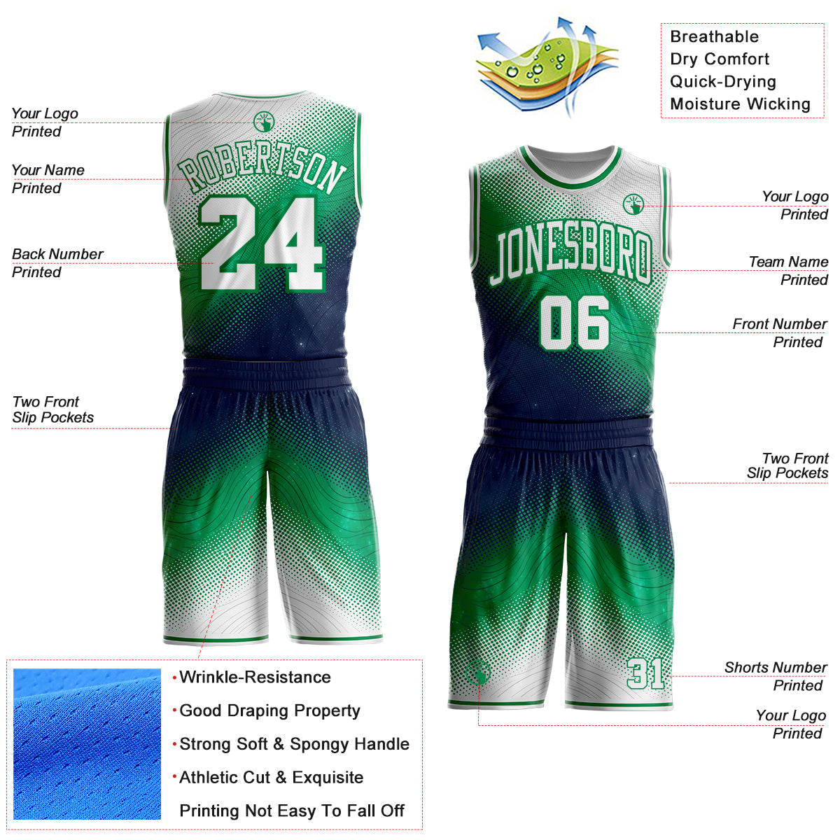 Custom White Blue-Green Nebula Starry Galaxy Space Geometric Dot Round Neck Sublimation Basketball Uniform Jersey