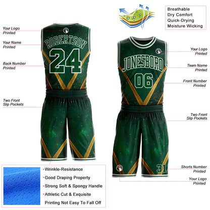 Custom Green Yellow-White Nebula Starry Galaxy Space Round Neck Sublimation Basketball Uniform Jersey