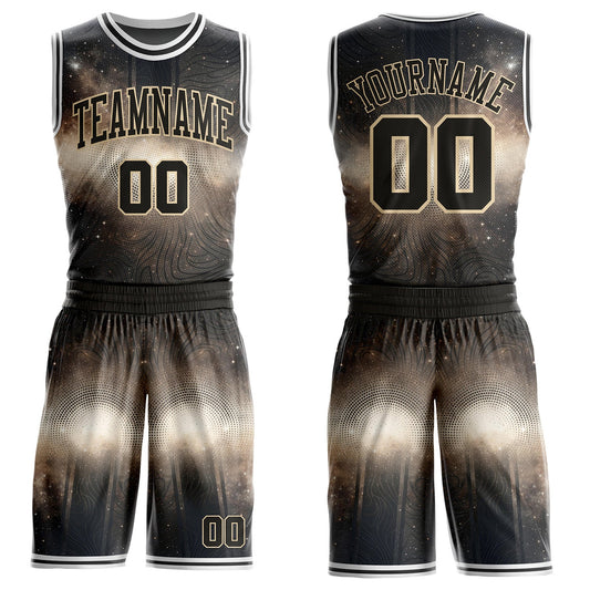 Custom Gray Black City Cream-White Nebula Starry Galaxy Space Geometric Dot Round Neck Sublimation Basketball Uniform Jersey