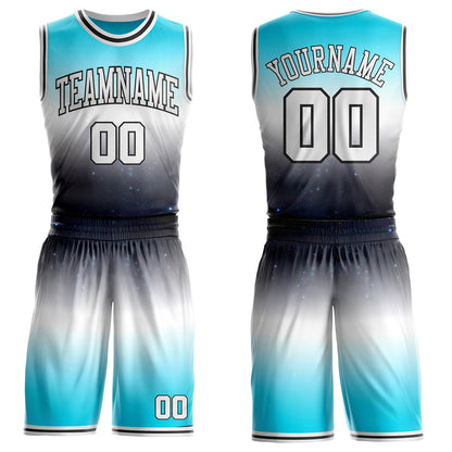 Custom Blue White Gray-Black Nebula Starry Galaxy Space Round Neck Sublimation Basketball Uniform Jersey
