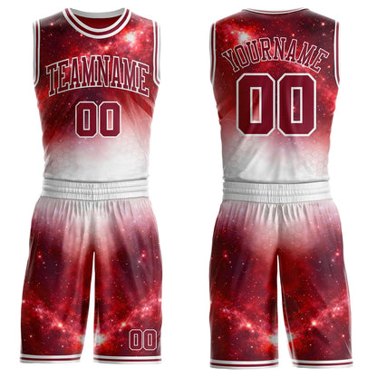 Custom Crimson-White Nebula Starry Galaxy Space Round Neck Sublimation Basketball Uniform Jersey