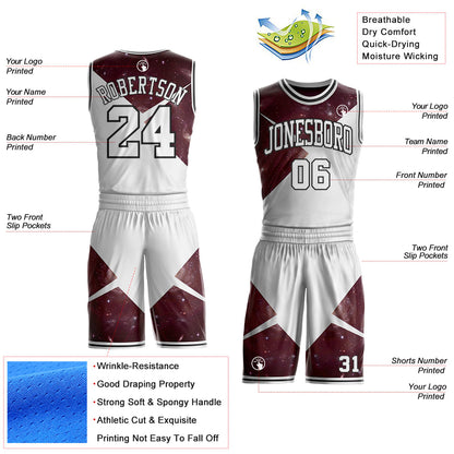 Custom White Red-Black Nebula Starry Galaxy Space Geometric Round Neck Sublimation Basketball Uniform Jersey