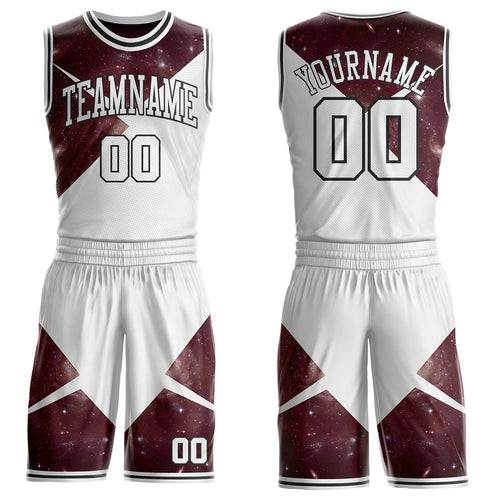 Custom White Red-Black Nebula Starry Galaxy Space Geometric Round Neck Sublimation Basketball Uniform Jersey