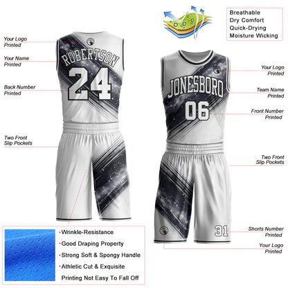 Custom White Gray-Black Nebula Starry Galaxy Space Round Neck Sublimation Basketball Uniform Jersey