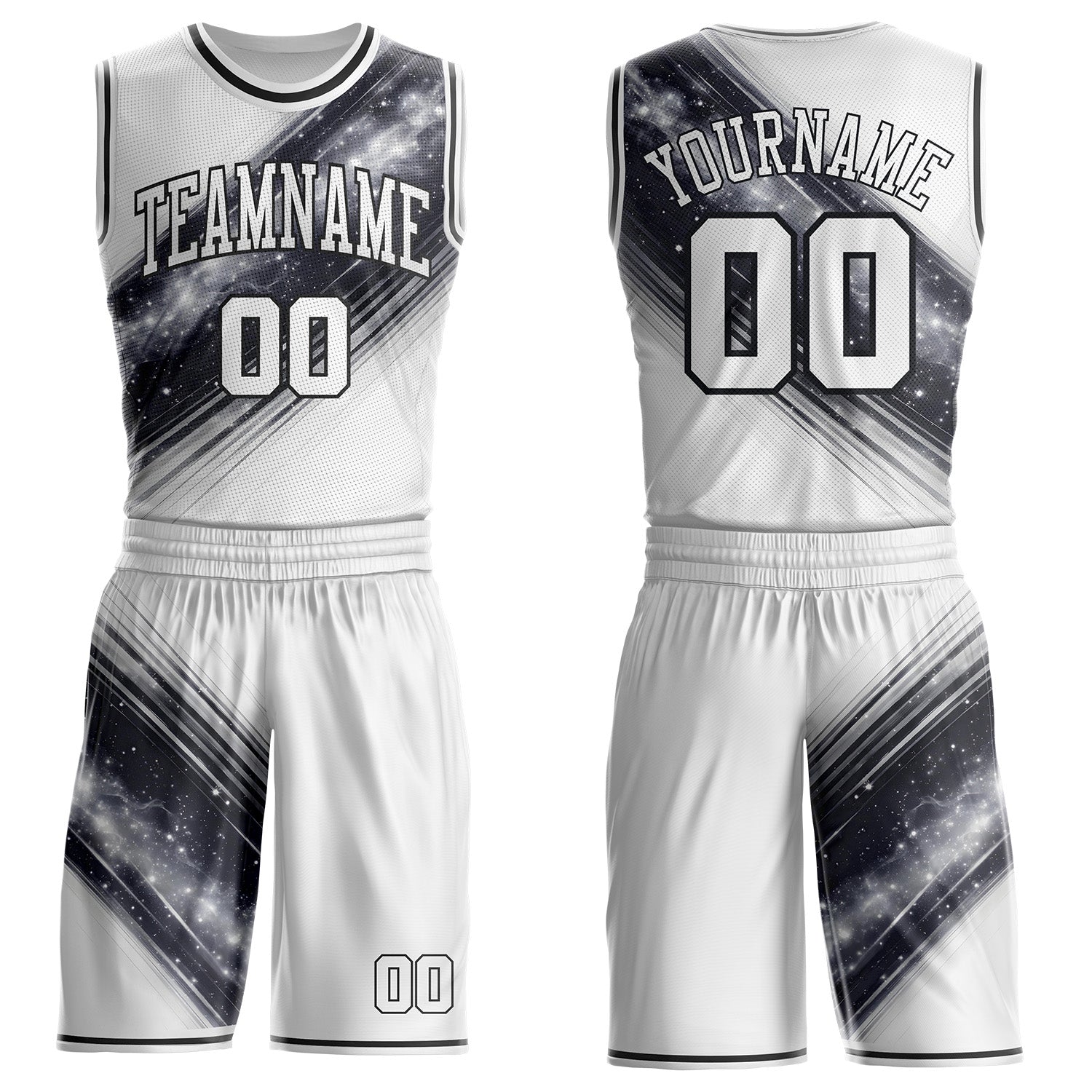 Custom White Gray-Black Nebula Starry Galaxy Space Round Neck Sublimation Basketball Uniform Jersey