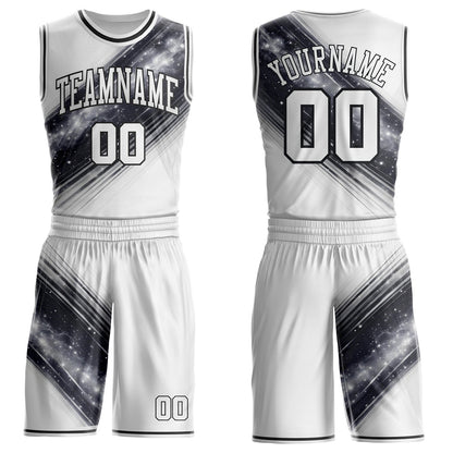 Custom White Gray-Black Nebula Starry Galaxy Space Round Neck Sublimation Basketball Uniform Jersey