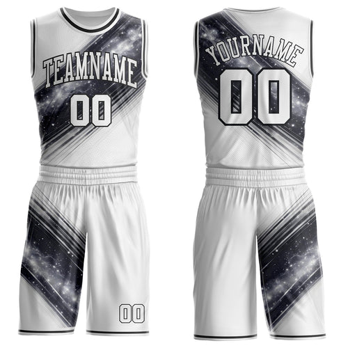 Custom White Gray-Black Nebula Starry Galaxy Space Round Neck Sublimation Basketball Uniform Jersey
