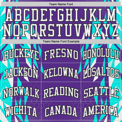 Custom Purple White Green-Black Geometric Triangle Round Neck Sublimation Basketball Uniform Jersey