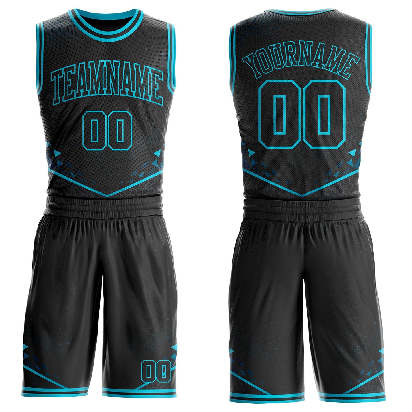Custom Black-Blue Geometric Triangle Round Neck Sublimation Basketball Uniform Jersey