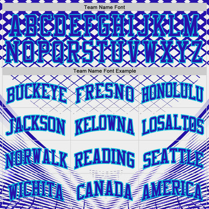 Custom White Purple-Lakes Blue Geometric Grid Round Neck Sublimation Basketball Uniform Jersey