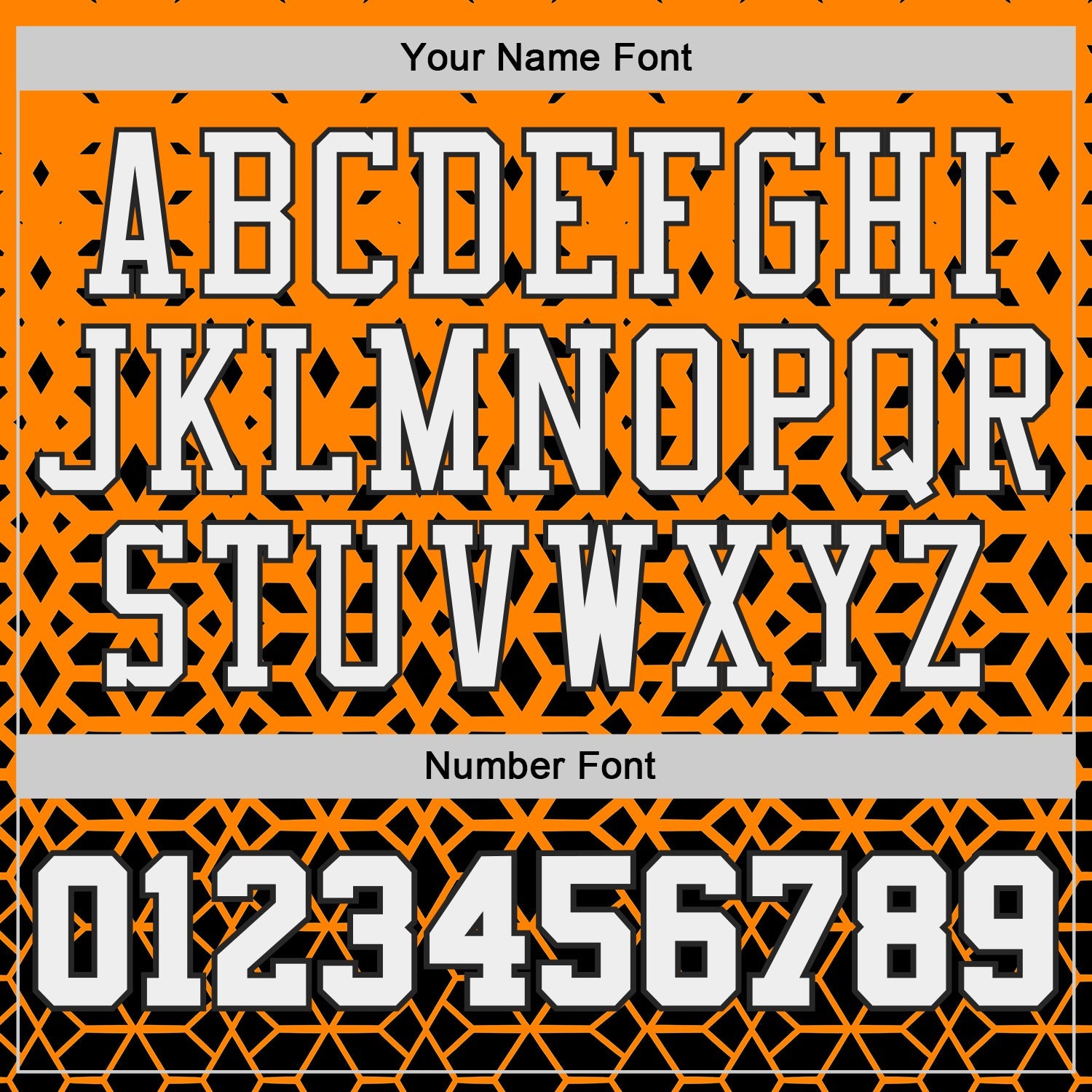 Custom Bay Orange White-Black Geometric Hexagon Gradient Round Neck Sublimation Basketball Uniform Jersey