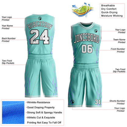 Custom Ice Blue White-Black Dot Line Gradient Round Neck Sublimation Basketball Uniform Jersey