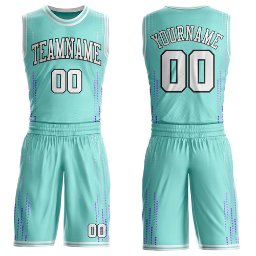 Custom Ice Blue White-Black Dot Line Gradient Round Neck Sublimation Basketball Uniform Jersey