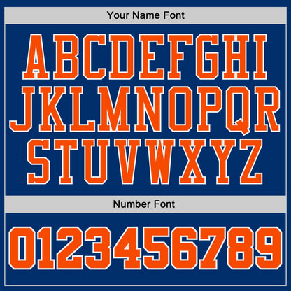 Custom US Navy Blue Orange-White Geometric Chevron Pattern Round Neck Sublimation Basketball Uniform Jersey