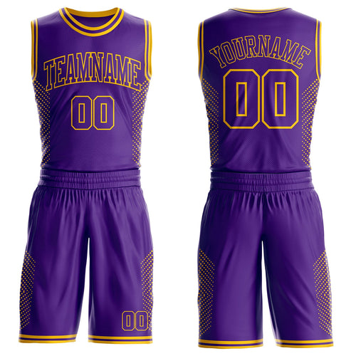 Custom Purple-Yellow Dot Gradient Round Neck Sublimation Basketball Uniform Jersey
