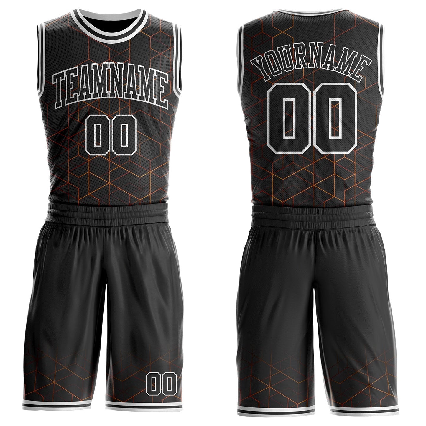 Custom Black-White Geometric Grid Round Neck Sublimation Basketball Uniform Jersey