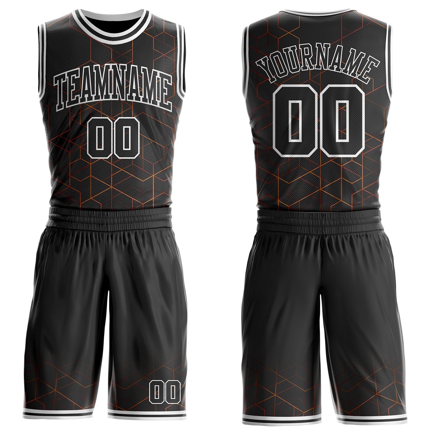 Custom Black-White Geometric Grid Round Neck Sublimation Basketball Uniform Jersey