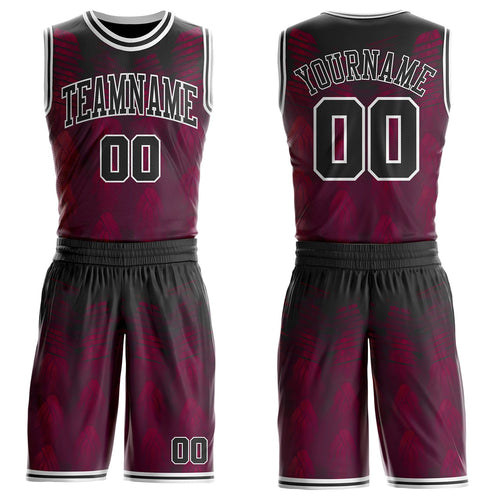 Custom Red Black-White Geometric Stripe Round Neck Sublimation Basketball Uniform Jersey