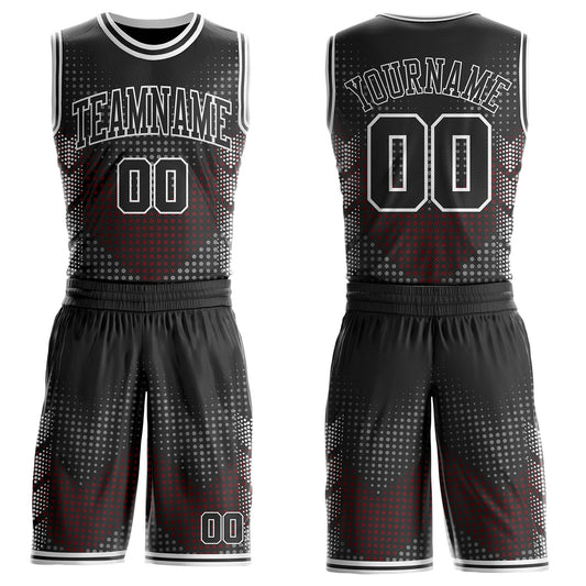 Custom Black-White Dot Gradient Round Neck Sublimation Basketball Uniform Jersey