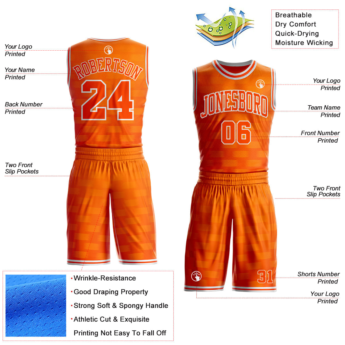 Custom Orange-White Checkered Gradient Round Neck Sublimation Basketball Uniform Jersey