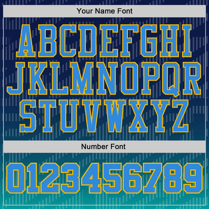 Custom Navy Powder Blue Aqua-Gold Stripe Gradient Round Neck Sublimation Basketball Uniform Jersey