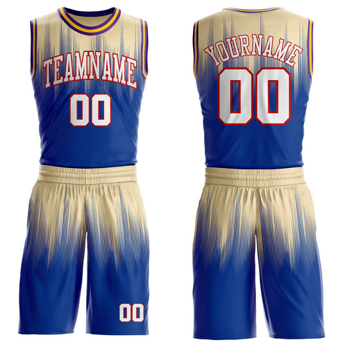 Custom Cream White Royal Red Purple-Gold Speed Line Gradient Round Neck Sublimation Basketball Uniform Jersey