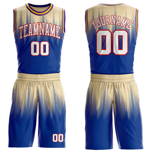 Custom Cream White Royal Red Purple-Gold Speed Line Gradient Round Neck Sublimation Basketball Uniform Jersey