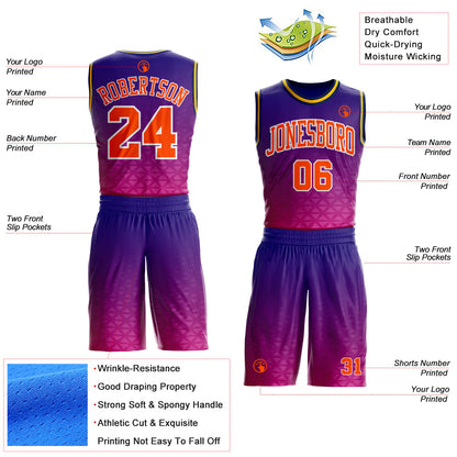 Custom Purple Orange Pink White Navy-Gold Triangle Dot Gradient Round Neck Sublimation Basketball Uniform Jersey