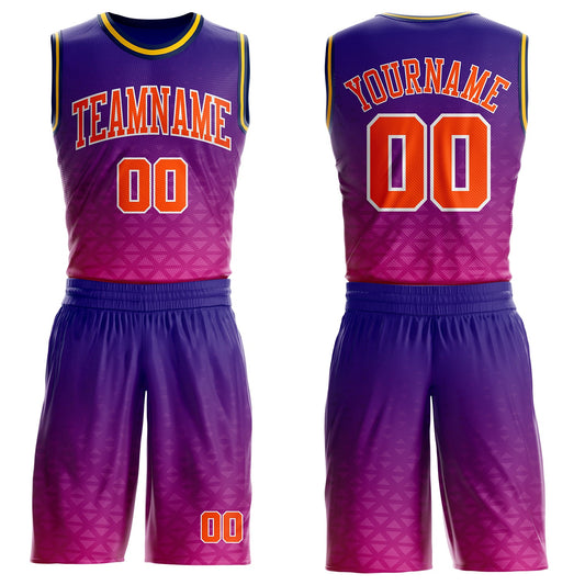 Custom Purple Orange Pink White Navy-Gold Triangle Dot Gradient Round Neck Sublimation Basketball Uniform Jersey
