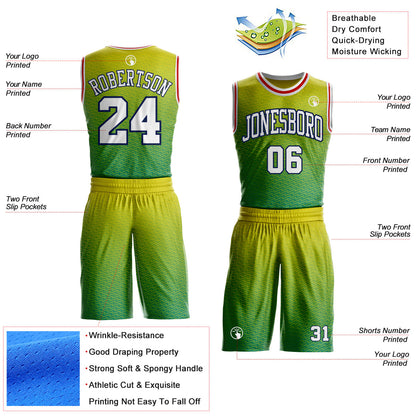 Custom Green White Navy-Red Micro Chevron Gradient Round Neck Sublimation Basketball Uniform Jersey